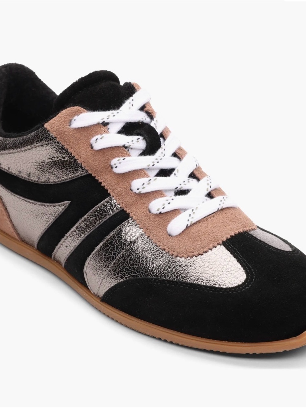 Women's Metallic Pewter & Black Suede Lace-Up Sneakers